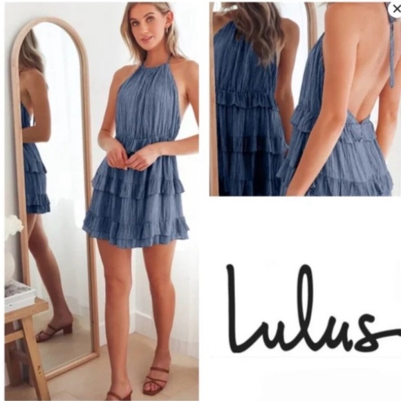 Lulu's Downright Daring Blue Backless Tiered Dress - Picture 2 of 4